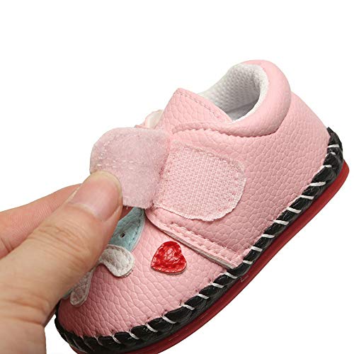 Baby PU Leather Hard Bottom Walking Sneakers - Butterfly/Pink