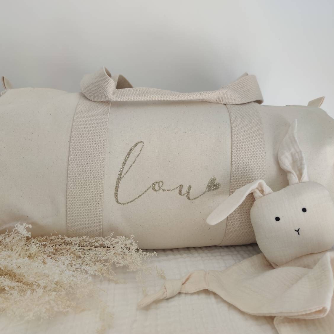 Personalized ecru duffel bag