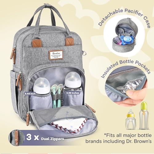 RUVALINO Gray Diaper Bag Backpack