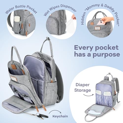 RUVALINO Gray Diaper Bag Backpack