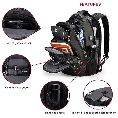 Swissdigital CIRCUIT Travel Backpack - USB Charging, RFID Protection