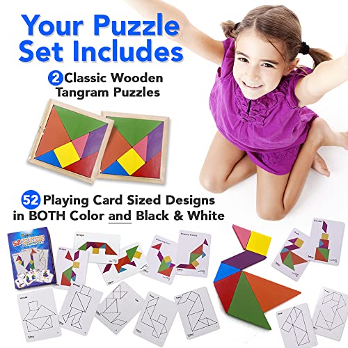 Wooden Tangram Shape Puzzle Toy Set with Pattern Cards