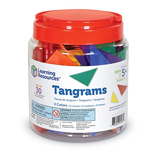 Set of 30 Tangram Puzzles, 6 Assorted Colors