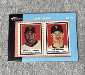 Topps Heritage Encased Stamps Joe Mauer, Tejada
