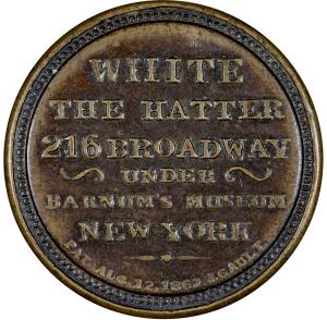 1862 1¢ White The Hatter Encased Postage Stamp