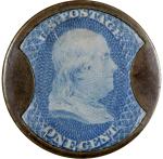1862 1¢ White The Hatter Encased Postage Stamp