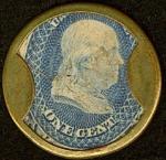 1862 1¢ J. Gault Encased Postage Stamp