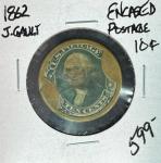 1862 J. Gault 10C Encased Postage Stamp
