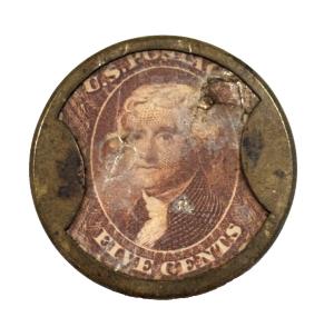 1862 Encased J. Gualt 5 Cent Postage Stamp