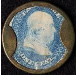 1862 Ayer's Sarsaparilla 1¢ Encased Franklin Stamp