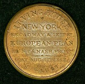 10¢ Hunt & Nash Irving House Encased Stamp, 1862