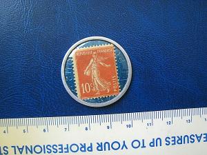 French 10 Centimes Encased Postage Stamp Coin