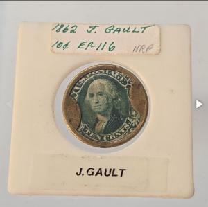 1862 J Gault 10-Cent Encased Postage Stamp