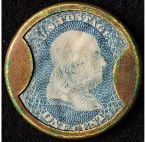 1862 Ayer's Cathartic Pills 1¢ Encased Stamp