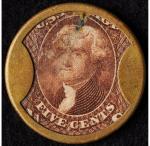 1862 J. Gault 5¢ Encased Jefferson Stamp