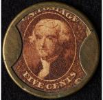 1862 J. Gault Ribbed Frame 5¢ Jefferson Stamp