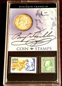 Benjamin Franklin 1963 Silver Half Dollar Stamp Set