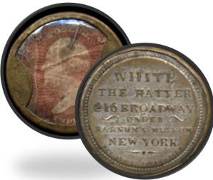 White the Hatter 3¢ Encased Postage Stamp 1862