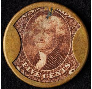 1862 J. Gault 5¢ Jefferson Encased Postage Stamp