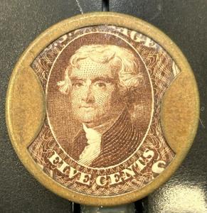 Encased J. Gault 5c Deep Orange Postage Stamp