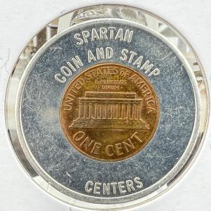 1968-D Lincoln Memorial Penny with Stamp Display