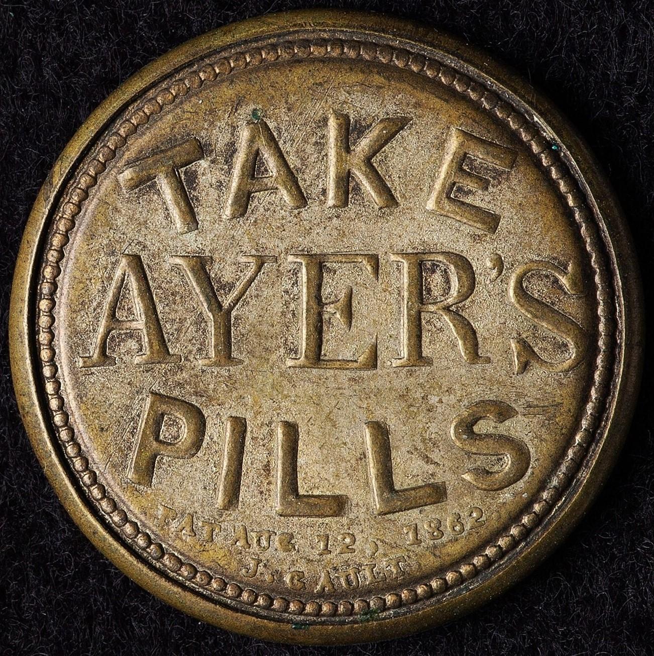 1862 3¢ Take Ayer's Pills Encased Stamp