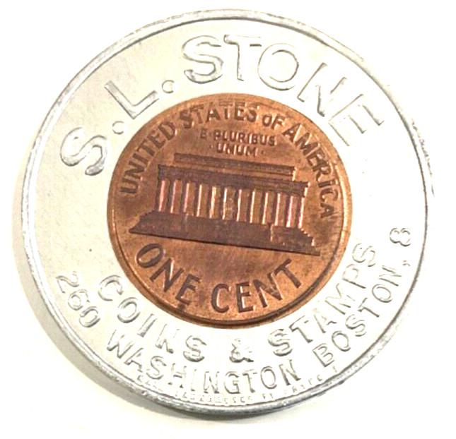 Boston S.L. Stone Coin & Stamp Encased Penny