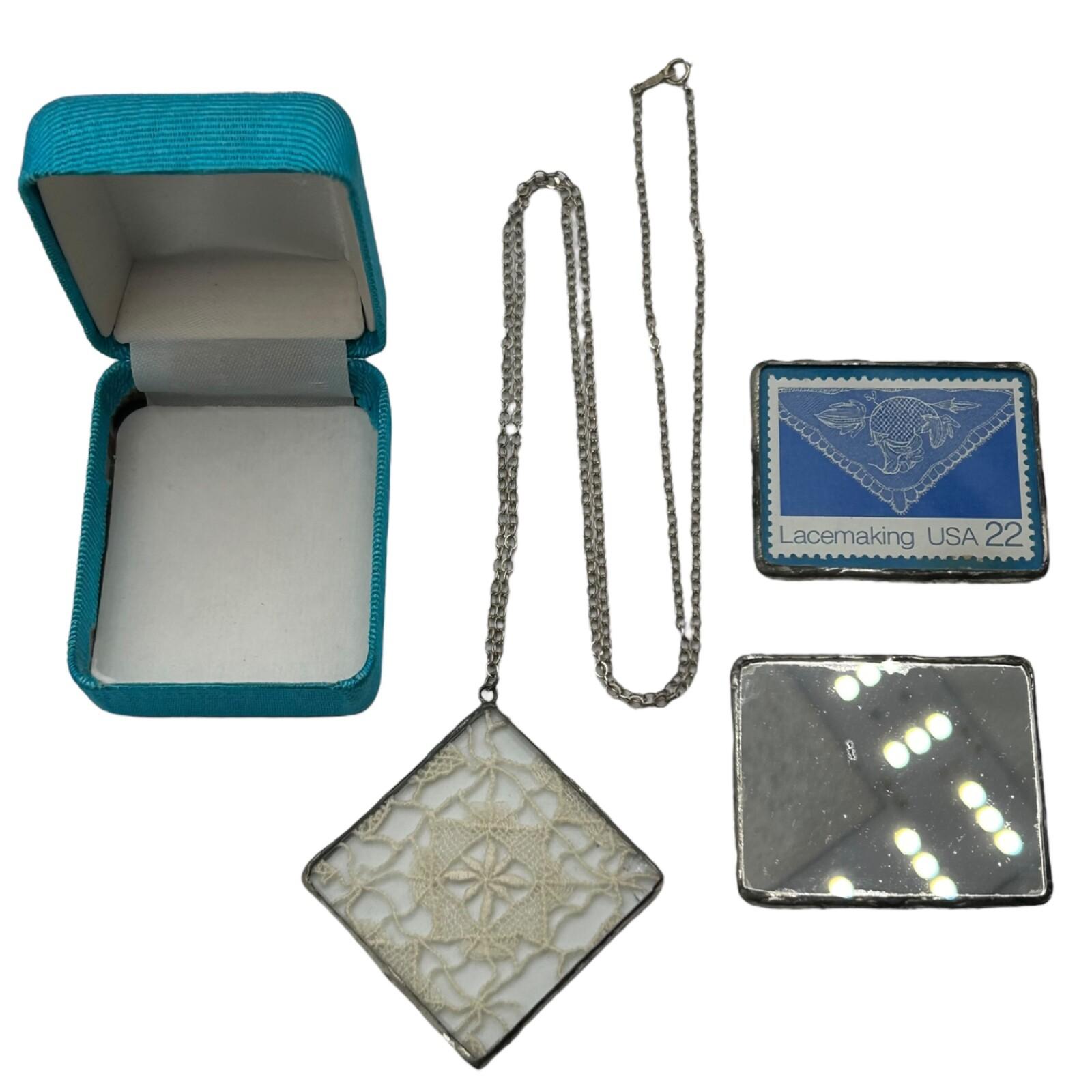 Vintage Silver Necklace with Glass Encased Stamp