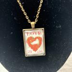 Copper Color Chain with Heart and Dove Stamp