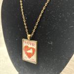 Copper Color Chain with Heart and Dove Stamp