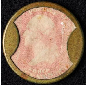 1862 Ayer's 3¢ Encased Postage Stamp – Long Arrows
