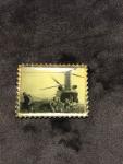 Vintage Vietnam Era Encased Bronze Stamp with Helicopter
