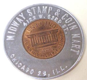 1960-D Penny Encased Midway Stamp & Coin