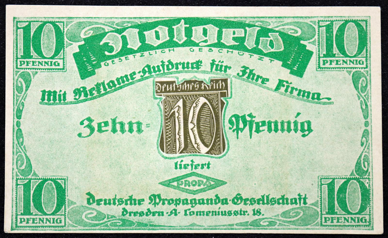 DRESDEN ca. 1920 "German Propaganda Company" Encased Postage Briefmarkengeld