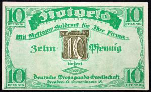 DRESDEN ca. 1920 "German Propaganda Company" Encased Postage Briefmarkengeld