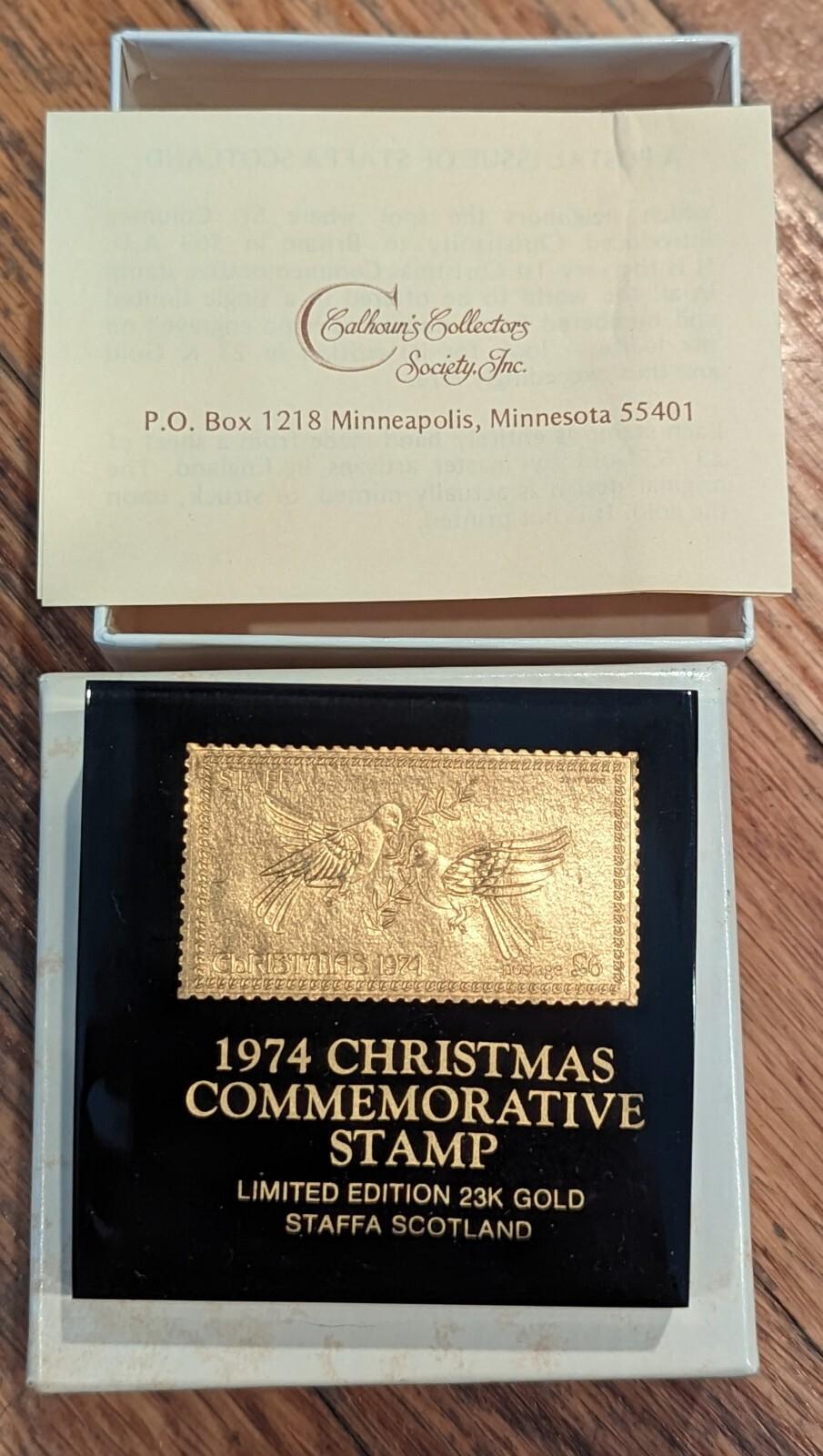 1974 Staffa Scotland Christmas Stamp in Gold Case