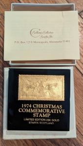 1974 Staffa Scotland Christmas Stamp in Gold Case