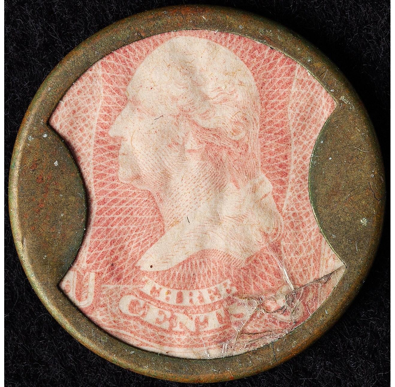 1862 Ayers Pills 3¢ Encased Washington Stamp