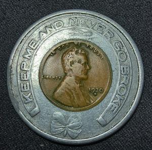 1930-D Encased Lincoln Wheat Cent Good Luck Stamp