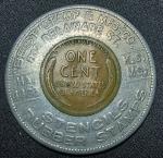 1930-D Encased Lincoln Wheat Cent Good Luck Stamp