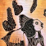 Large Copper Batik Fish Stamp in Wood Frame