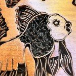 Large Copper Batik Fish Stamp in Wood Frame