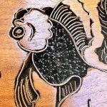 Large Copper Batik Fish Stamp in Wood Frame