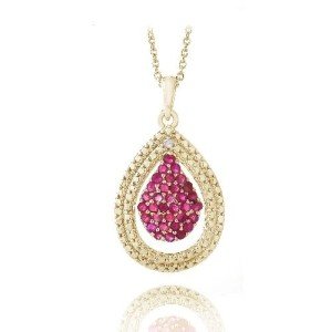 Gold Two-Tone Teardrop Ruby Pendant Necklace