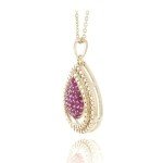 Gold Two-Tone Teardrop Ruby Pendant Necklace