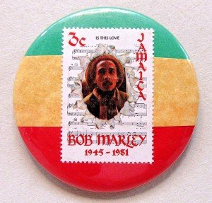 Bob Marley Encased Jamaica Postage Stamp Pinback