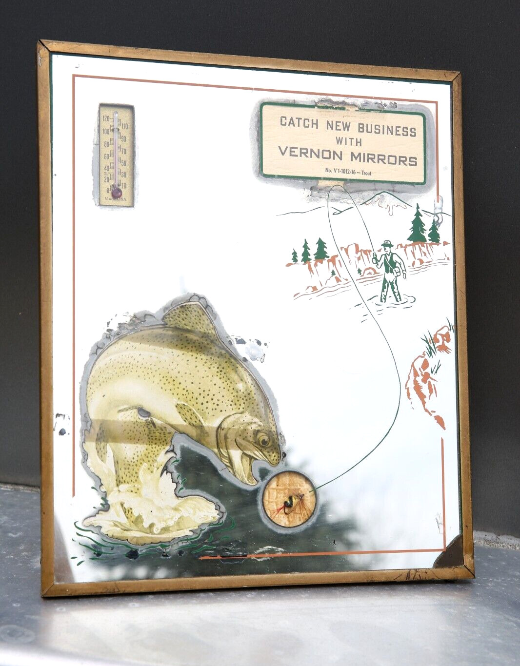 Antique Fishing Lure Advertising Thermometer: Vintage Bass Trout