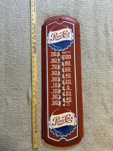 Pepsi Cola Vintage Metal Thermometer Bottle Cap Sign