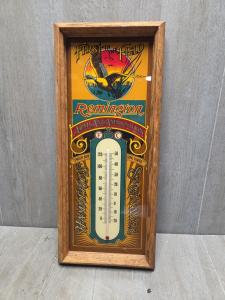 1980s Remington Arms Oak Framed Thermometer