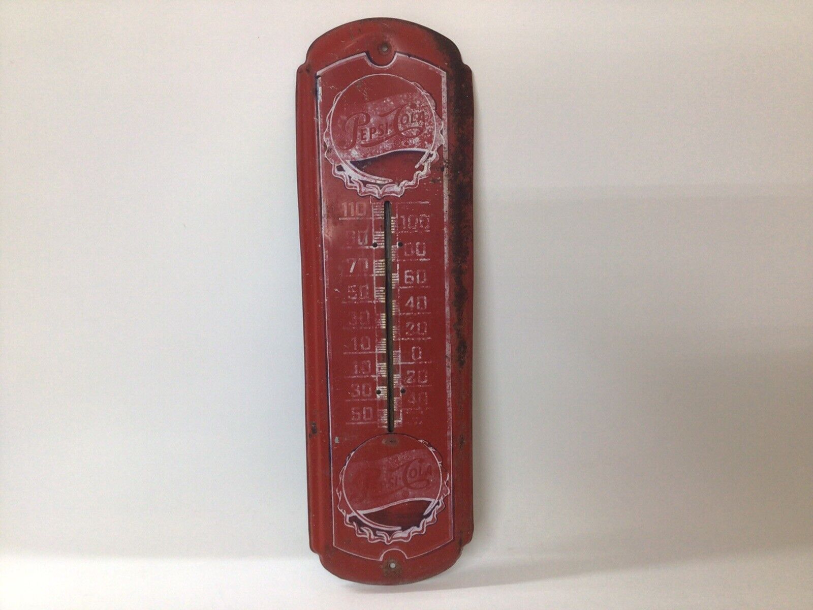 27in X 8in Pepsi Cola Metal Tin Thermometer